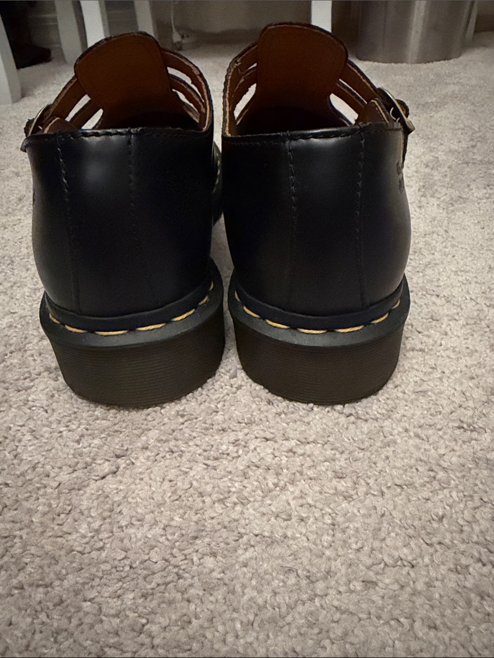 Dr. Martens Women’s Black Double-Buckle Mary Jane Shoes with Yellow Stitching - Picture 5 of 8